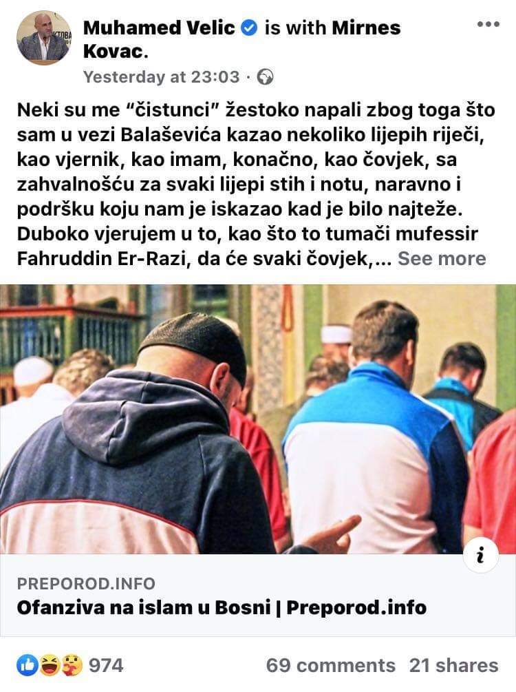 Sukob Elvedina Pezića i Muhamed ef. Velića oko toga smije li musliman moliti za Balaševića Q4